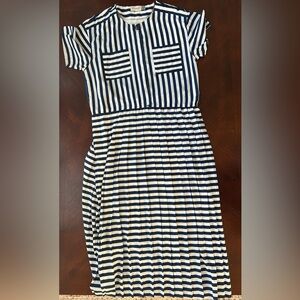 Papell Boutique Navy and White Striped women’s  Dress